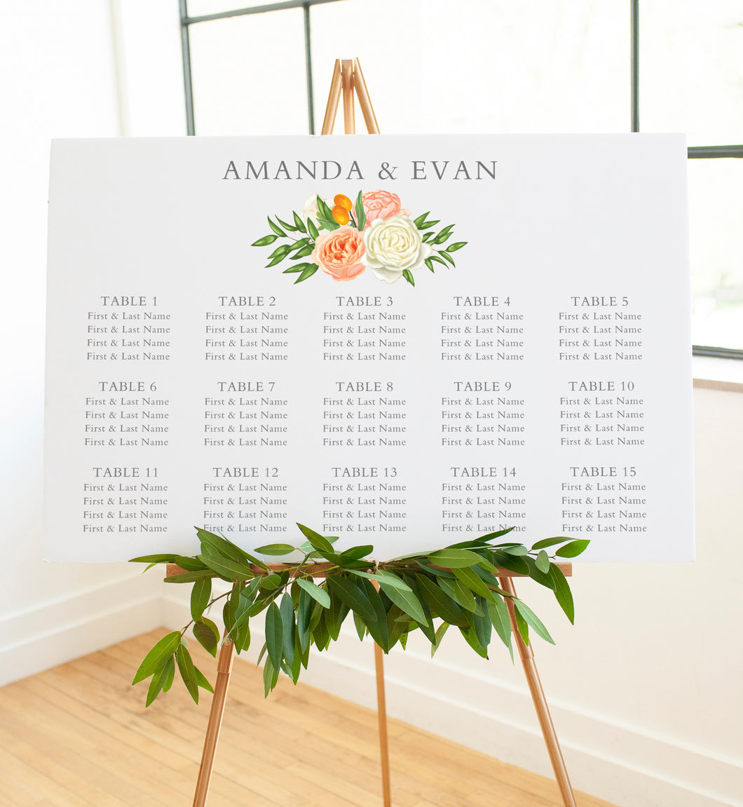 Spring Floral and Citrus Wedding Seating Chart