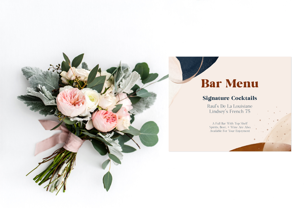 Navy and Terracotta Modern Wedding Bar Menu