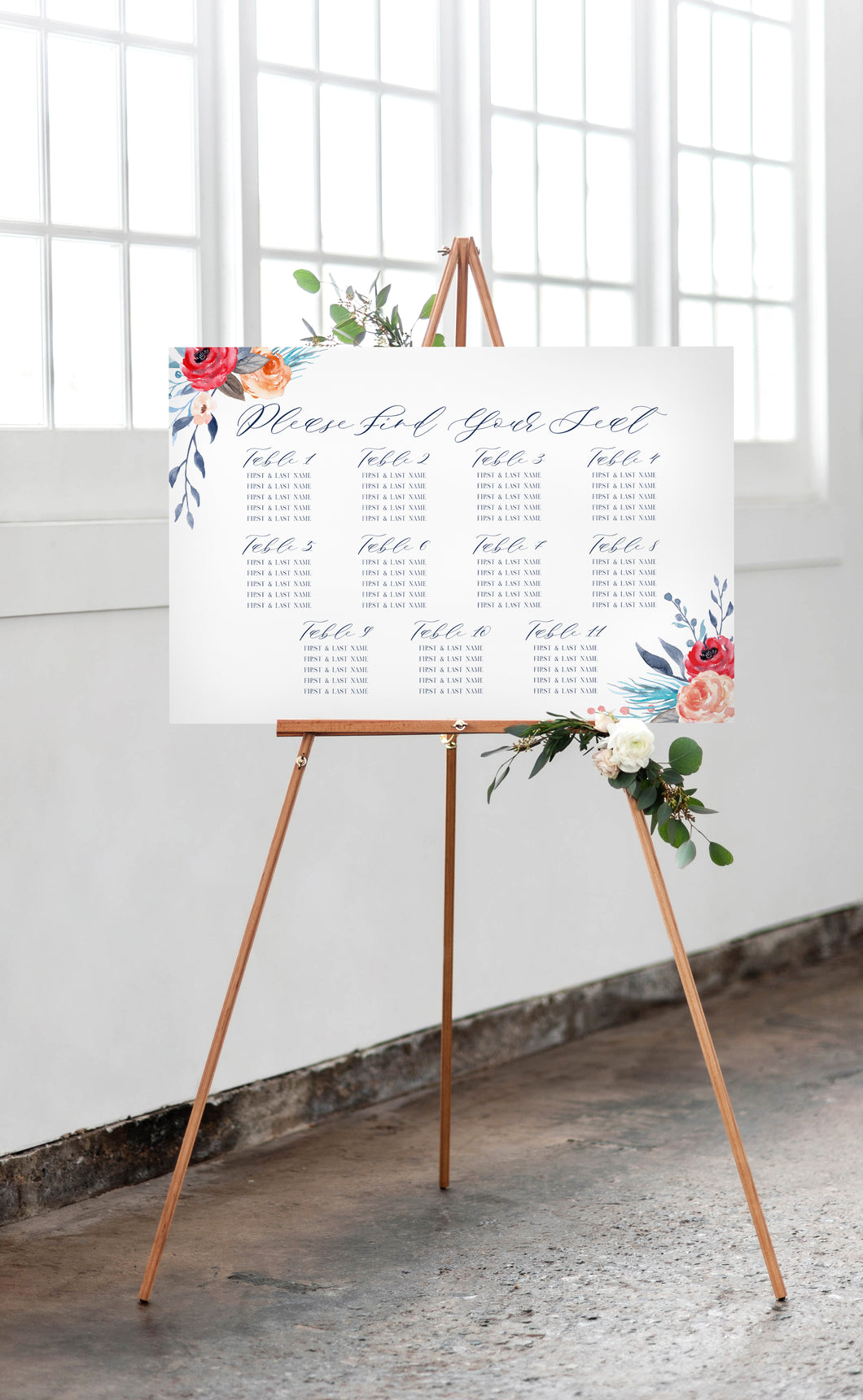 Bold Summer Floral Wedding Seating Chart
