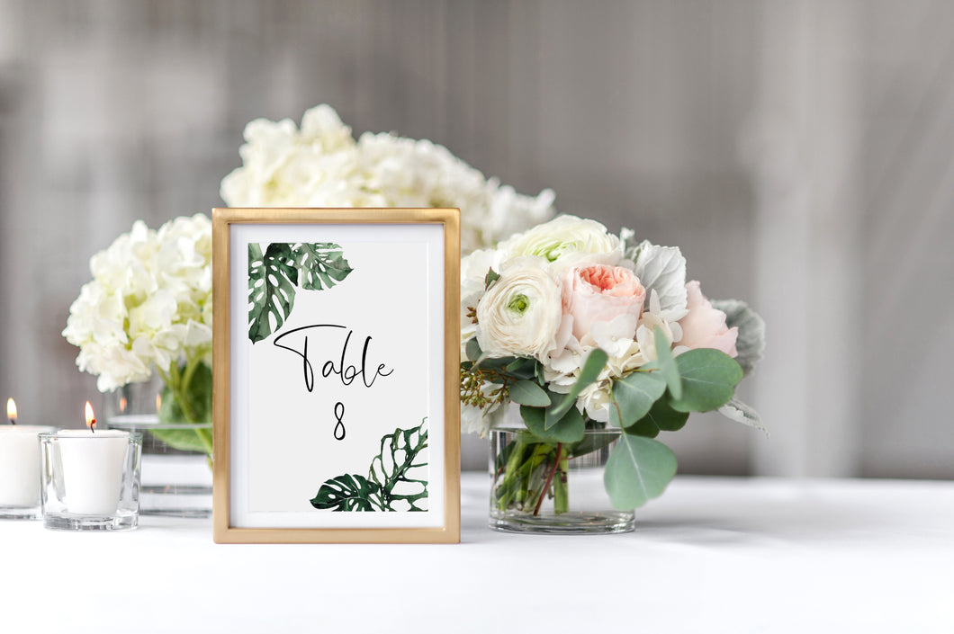 Beautiful Tropical Leaf Wedding Table Numbers