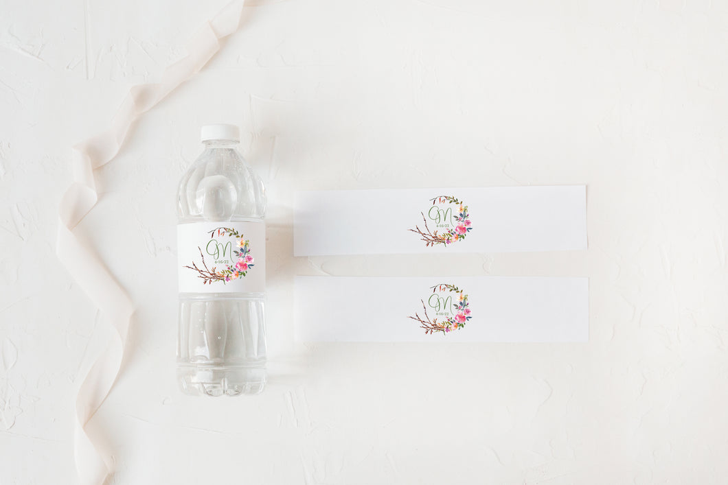 Beautiful Bright Floral Wedding Water Bottle Labels