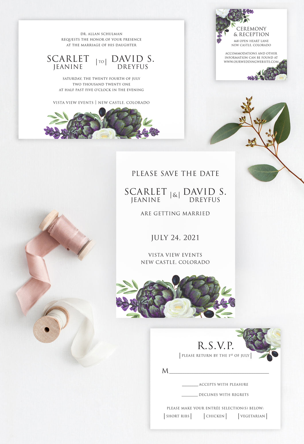 Floral Artichoke Wedding Invitation Suite