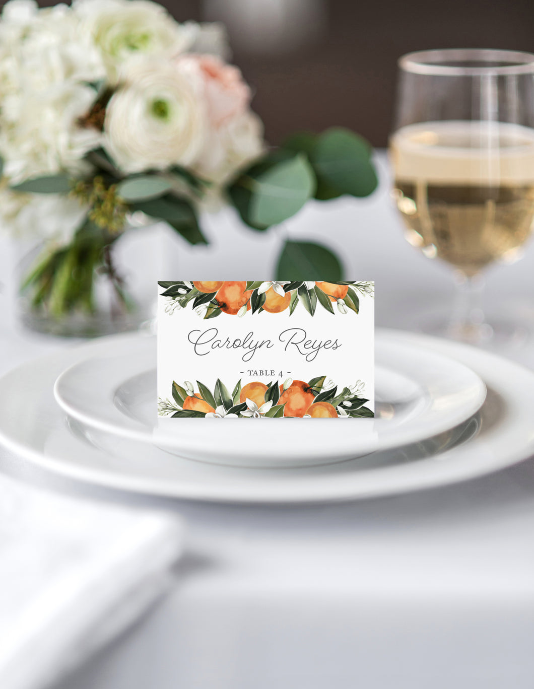 Romantic Orange and Green Wedding Place Cards