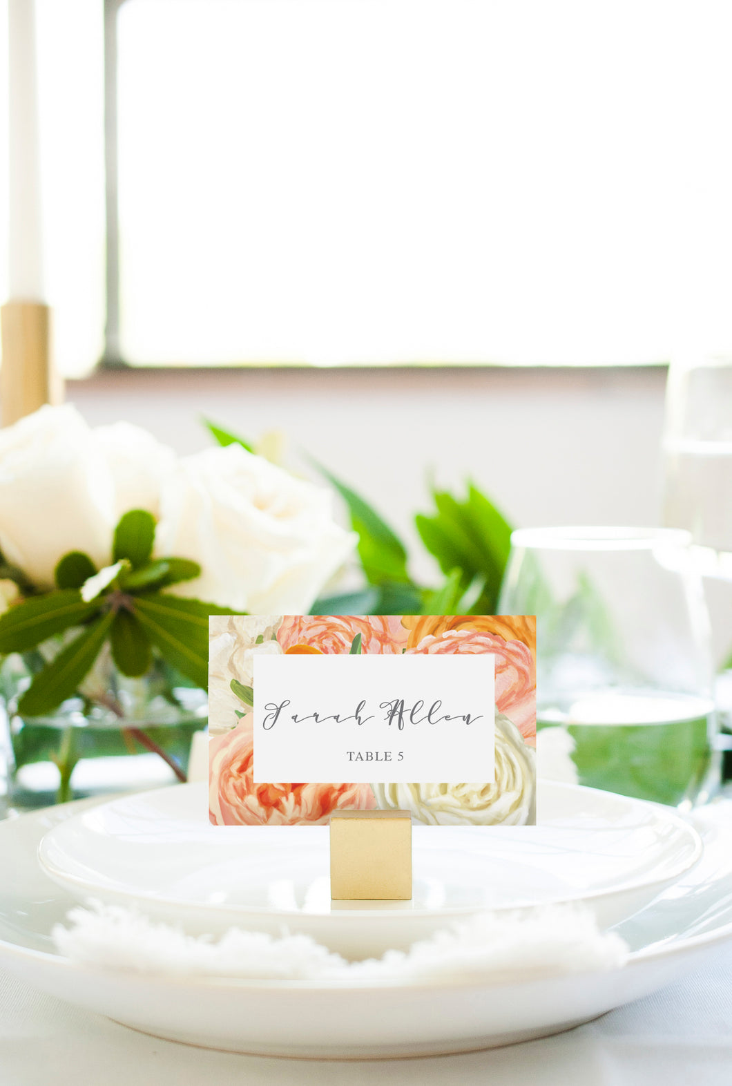 Pink Floral and Tangerine Wedding Place Cards