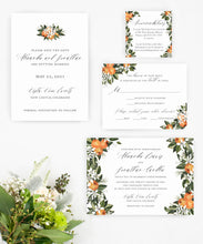 Load image into Gallery viewer, Orange and Greenery Crest Wedding Invitation Suite
