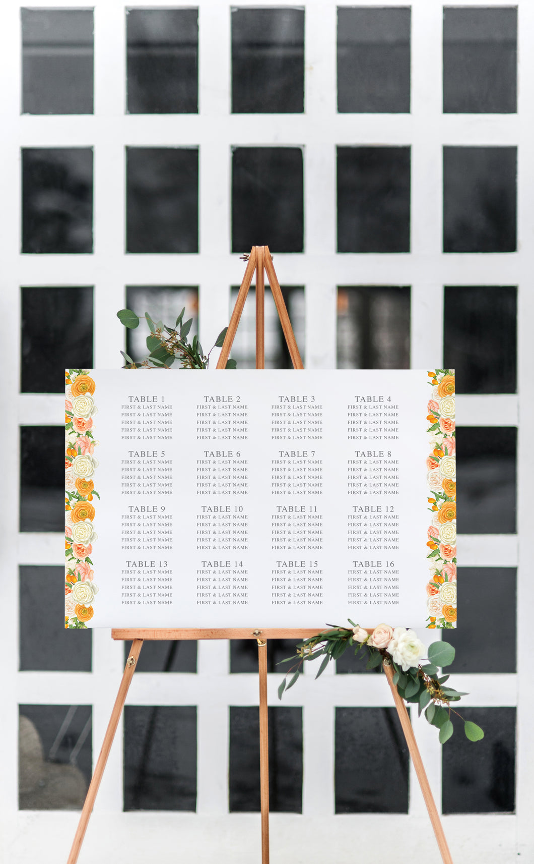 Pink Floral and Tangerine Wedding Seating Chart