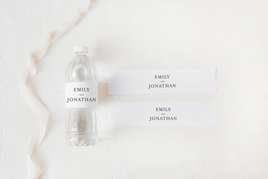 Lux Bold Type Wedding Water Bottle Labels