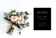 Load image into Gallery viewer, Romantic Black and White Wedding Bar Menu
