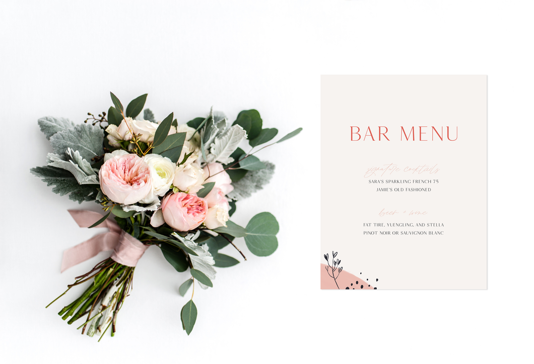 Pink and Blue Modern Wedding Bar Menu