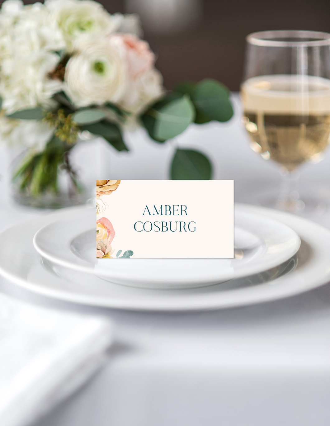 Navy and Floral Wedding Place Cards