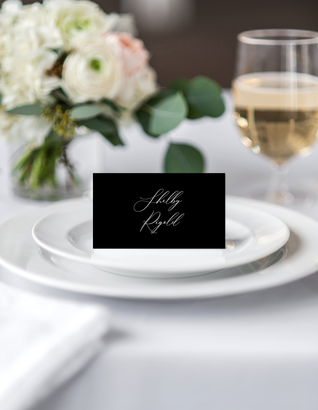 Romantic Black and White Wedding Place Cards