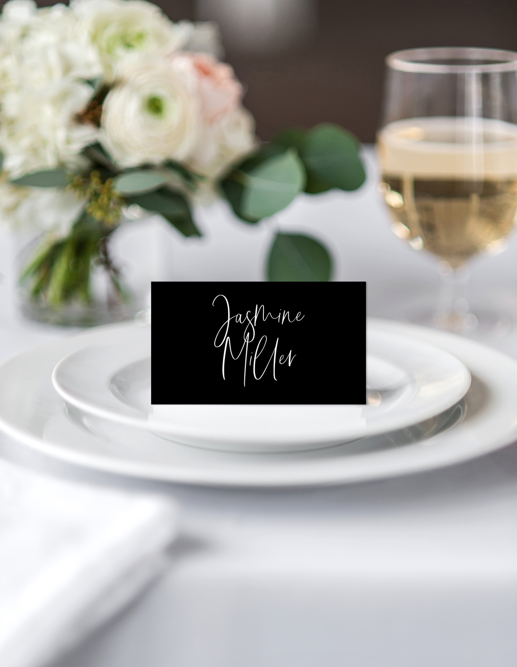 Romantic Script Black and White Wedding Place Cards