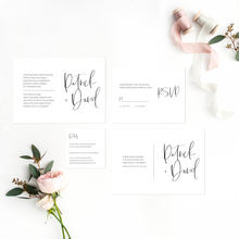 Load image into Gallery viewer, Romantic Script Black and White Wedding Invitation Suite
