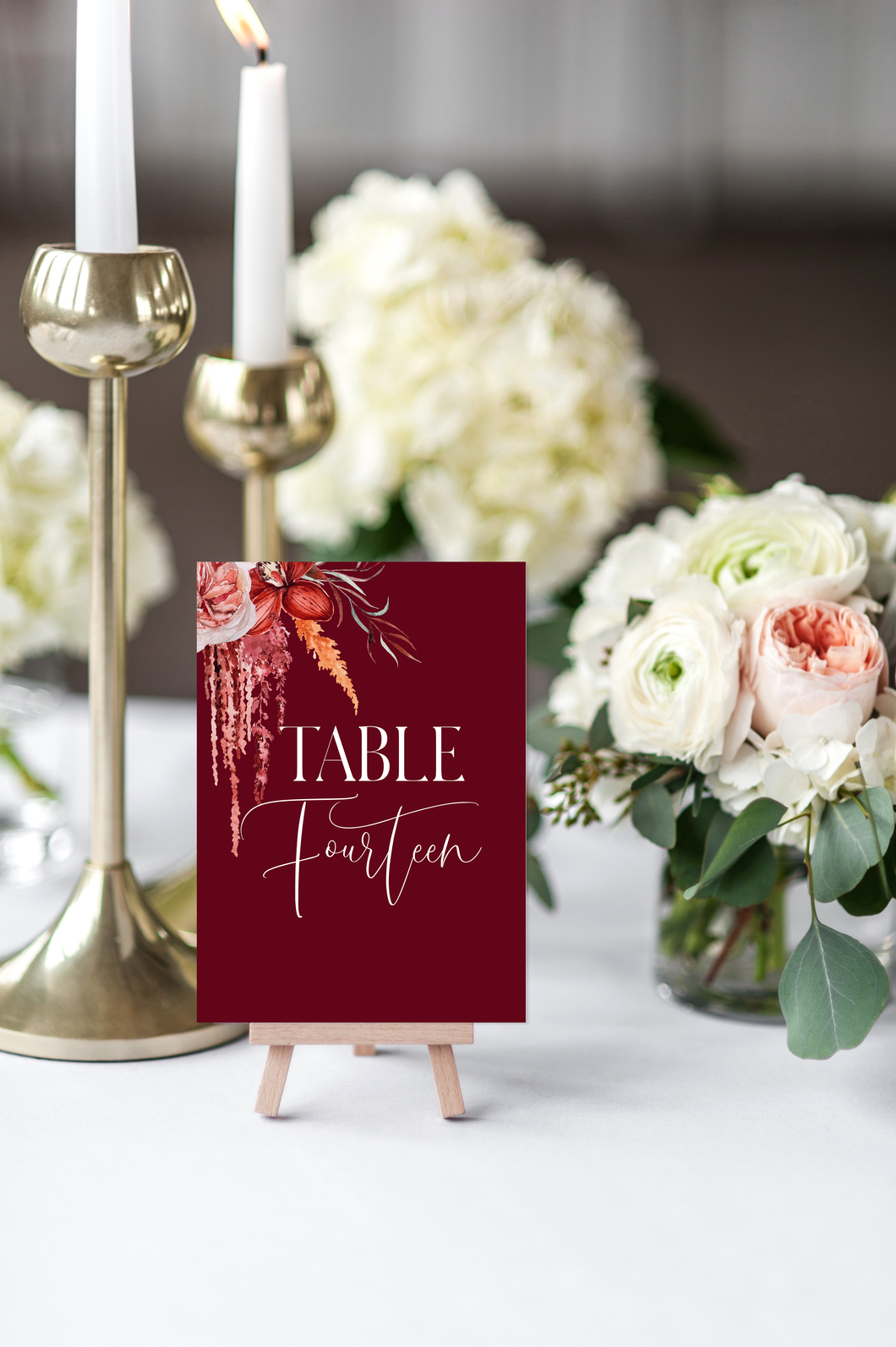 Romantic Pink and Maroon Floral Wedding Table Numbers