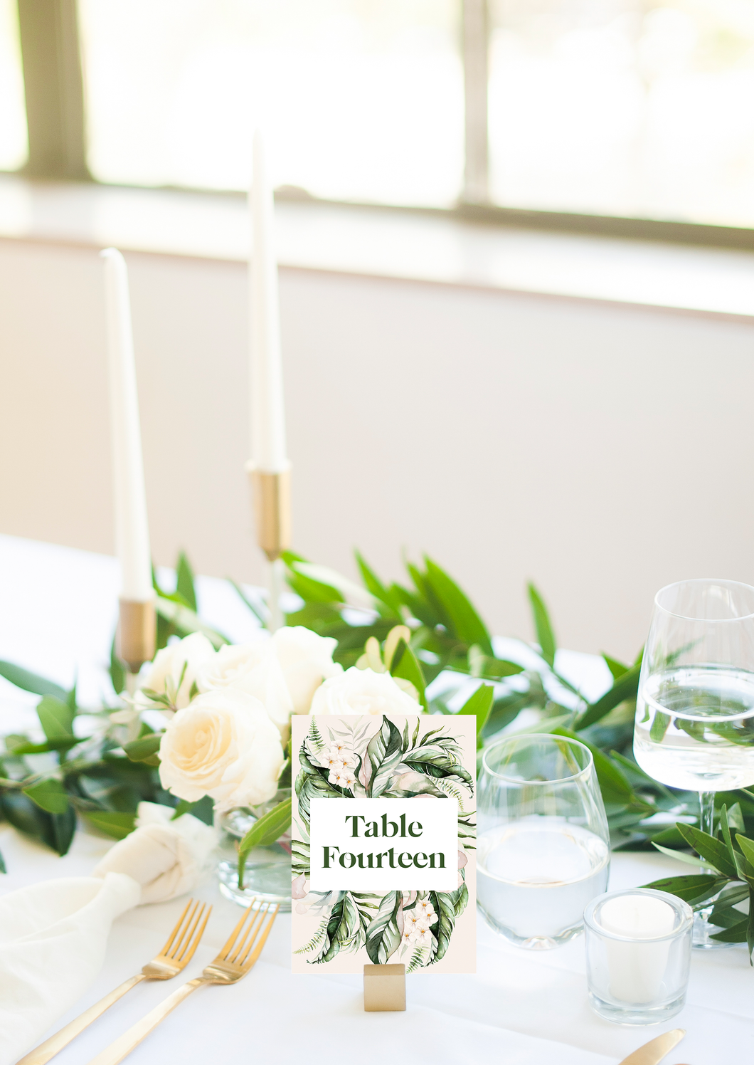 Blush Tropical Leaf Wedding Table Numbers