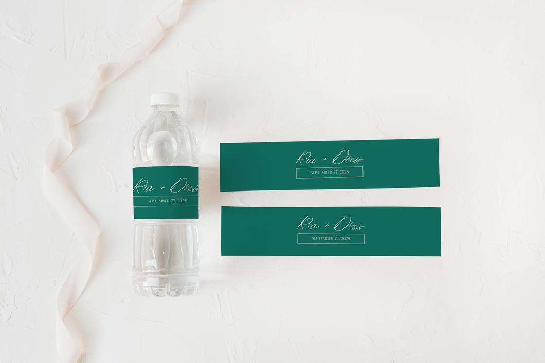 Elegant Emerald Wedding Water Bottle Labels