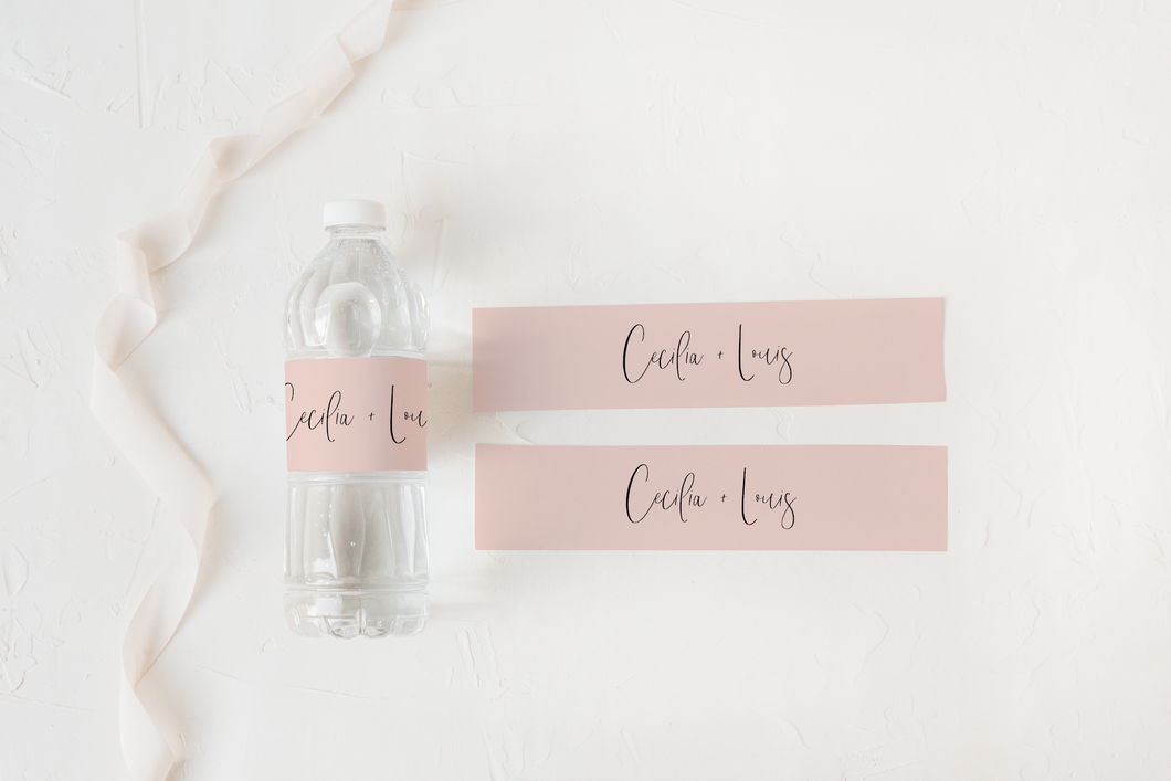 Elegant Blush Wedding Water Bottle Labels