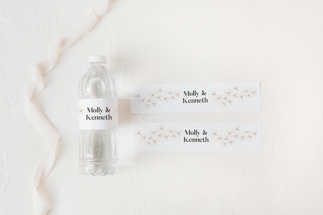 Tropical Boho Blush Wedding Water Bottle Labels