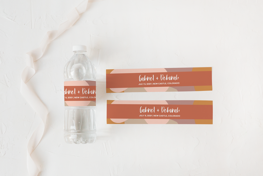 Rust Modern Shape Wedding Water Bottle Labels