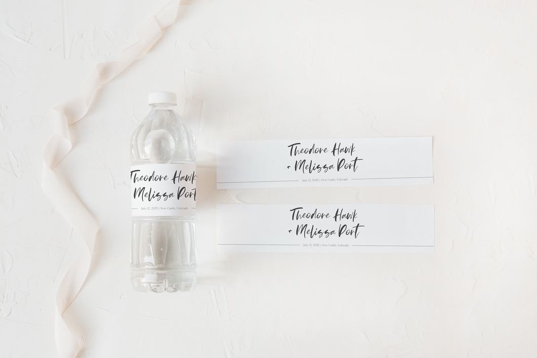 Classic Black and White Wedding Water Bottle Labels
