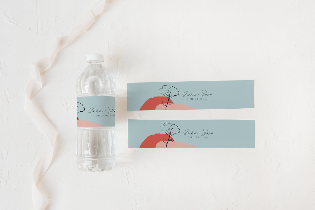 Pink and Blue Modern Wedding Water Bottle Labels