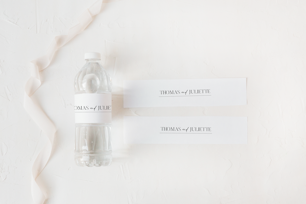 Elegant Black and White Wedding Water Bottle Labels