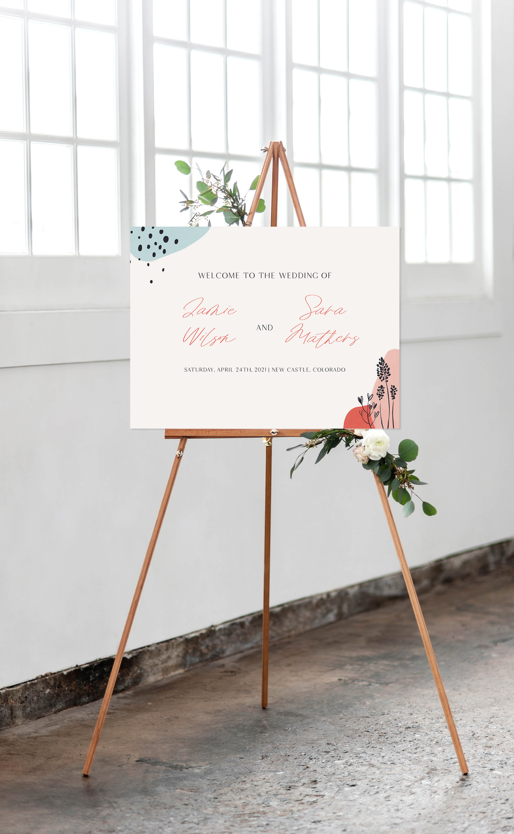 Pink and Blue Modern Wedding Welcome Sign