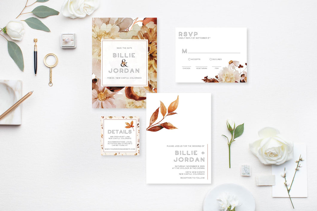 Fall Floral Wedding Invitation Suite
