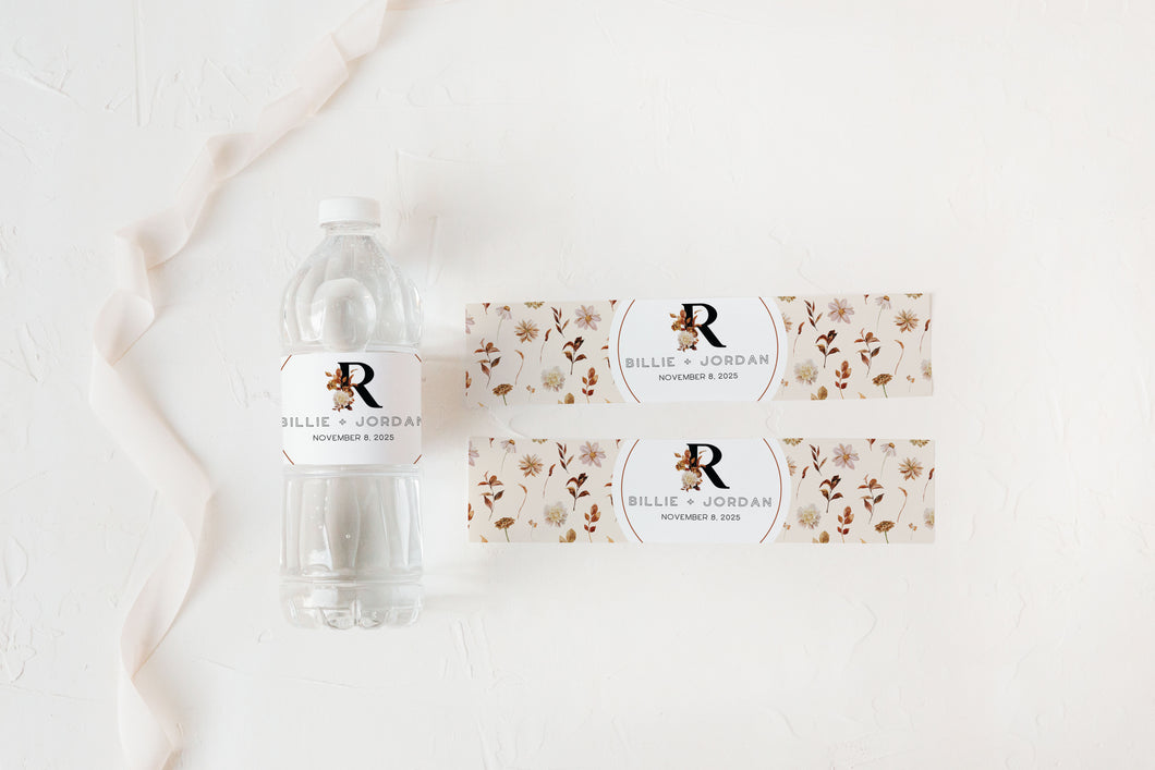 Fall Floral Wedding Water Bottle Labels