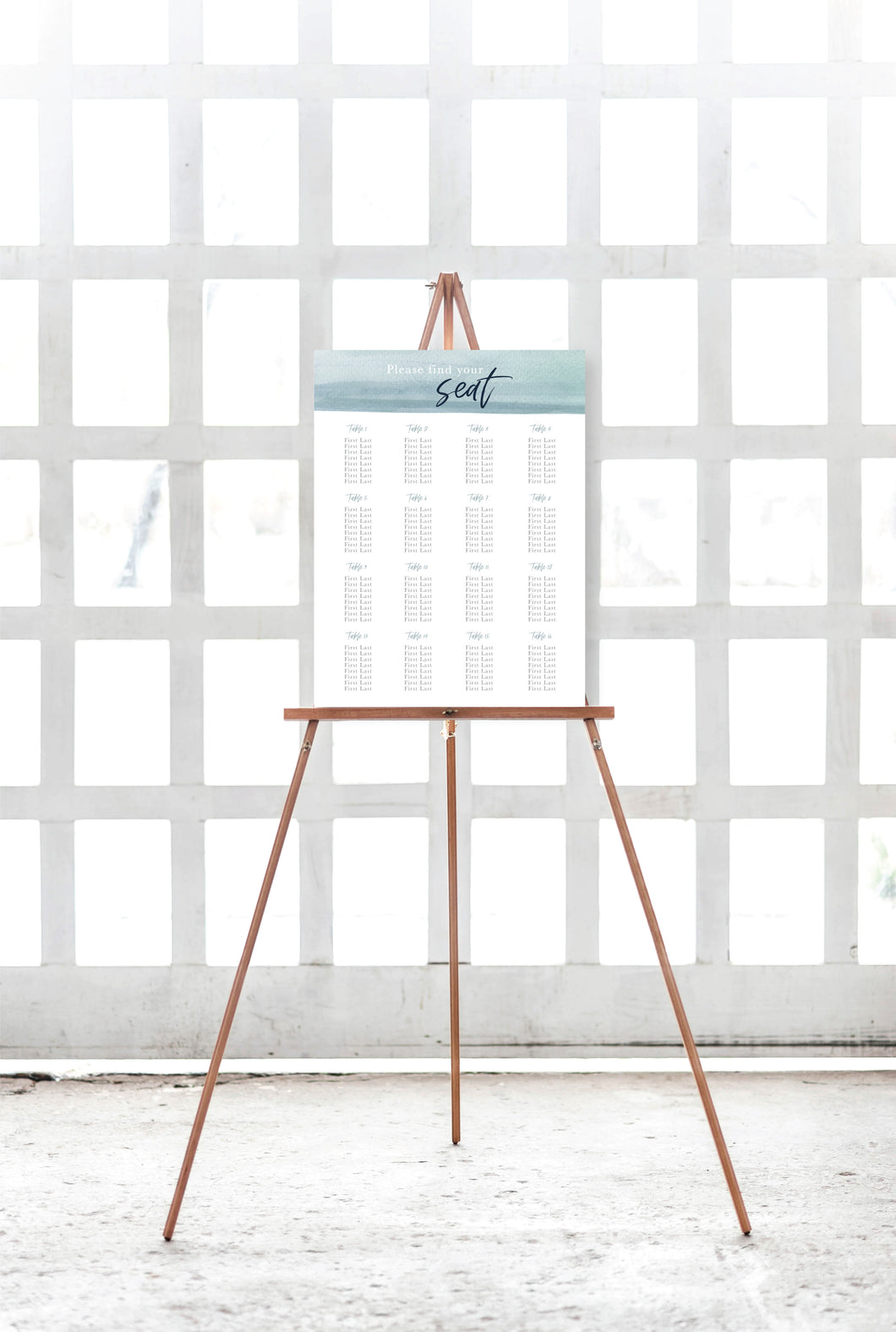 Dusty Blue Watercolor Wedding Seating Chart