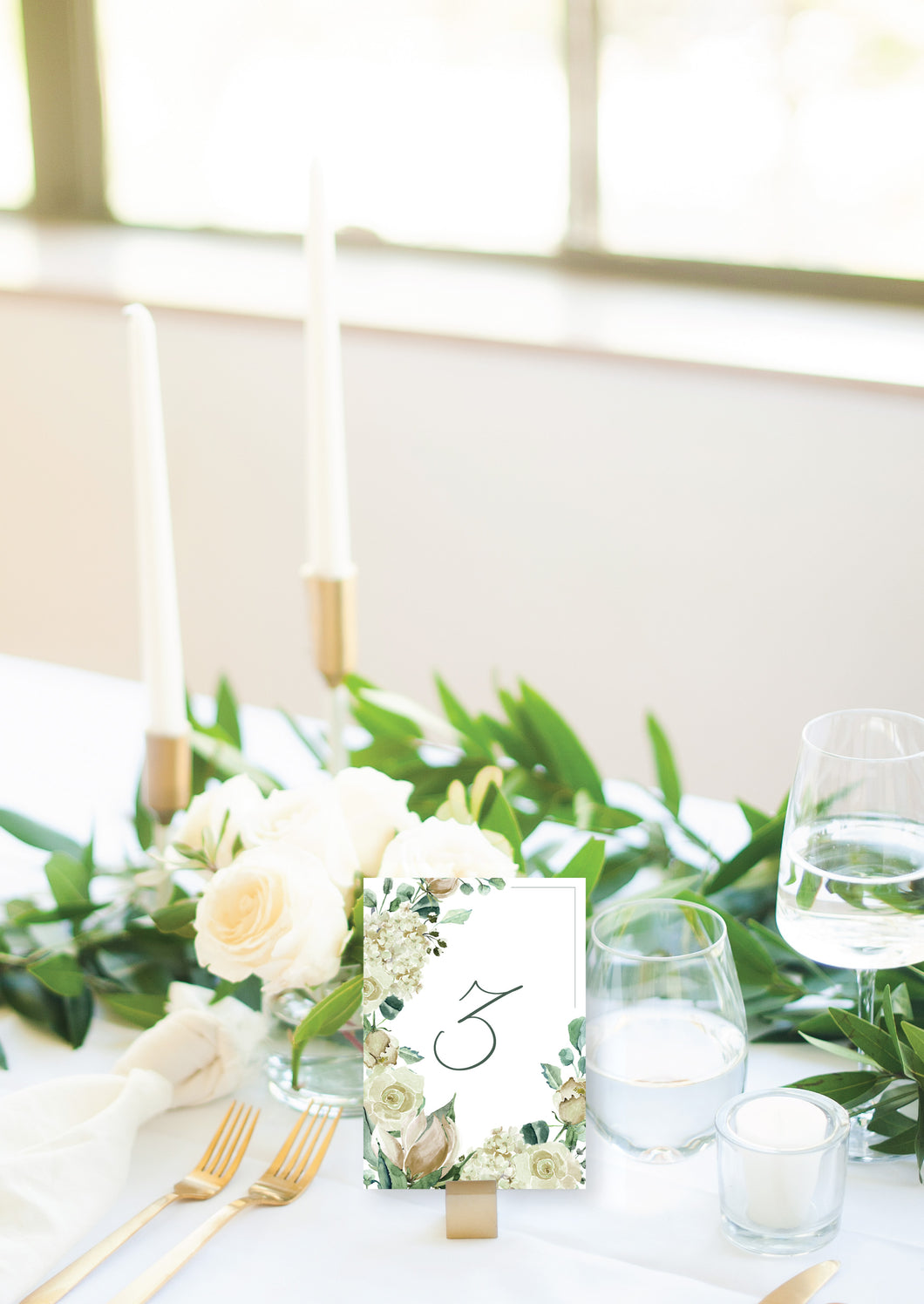 Greenery Watercolor Wedding Table Numbers