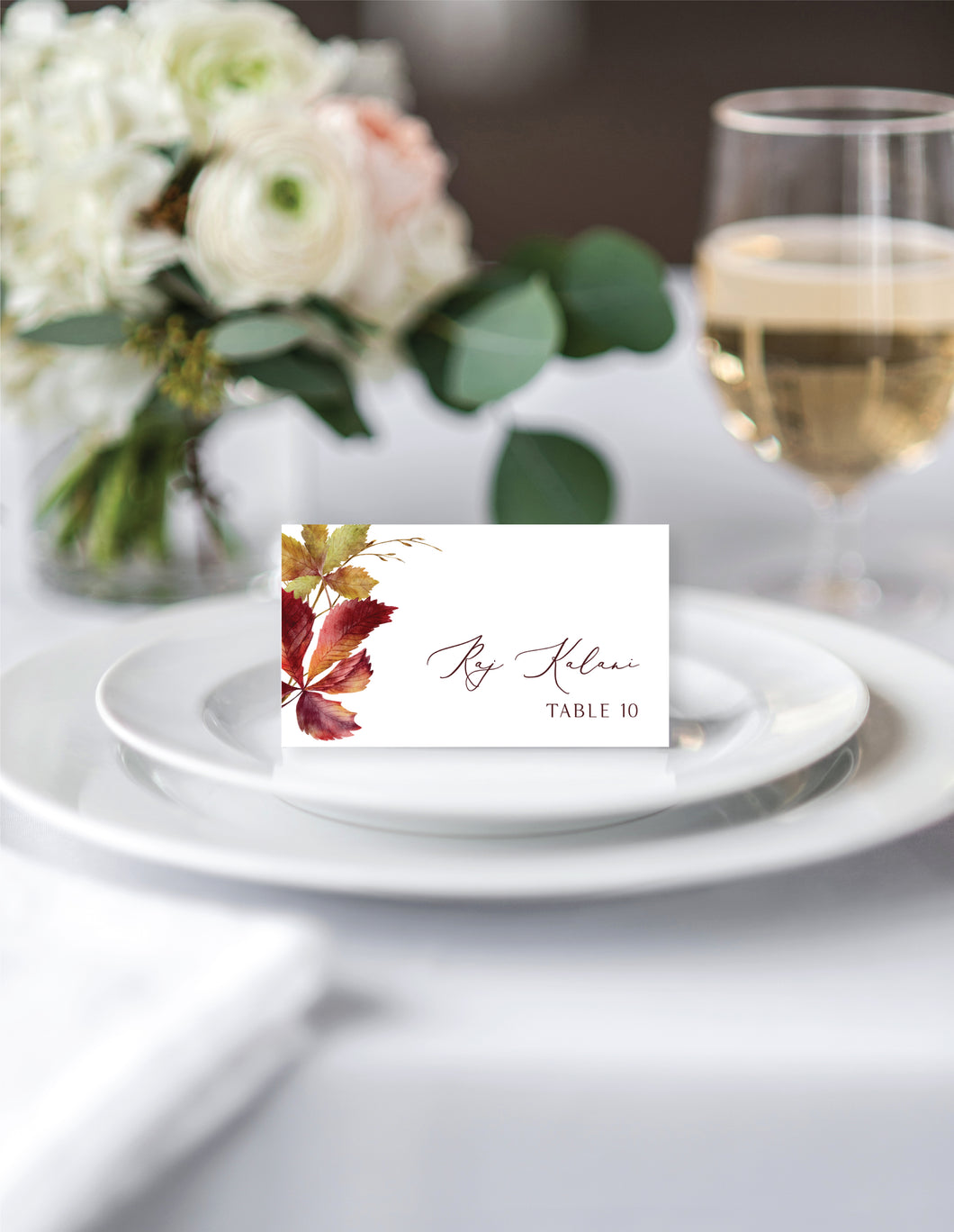 Burgundy Fall Floral Wedding Place Cards