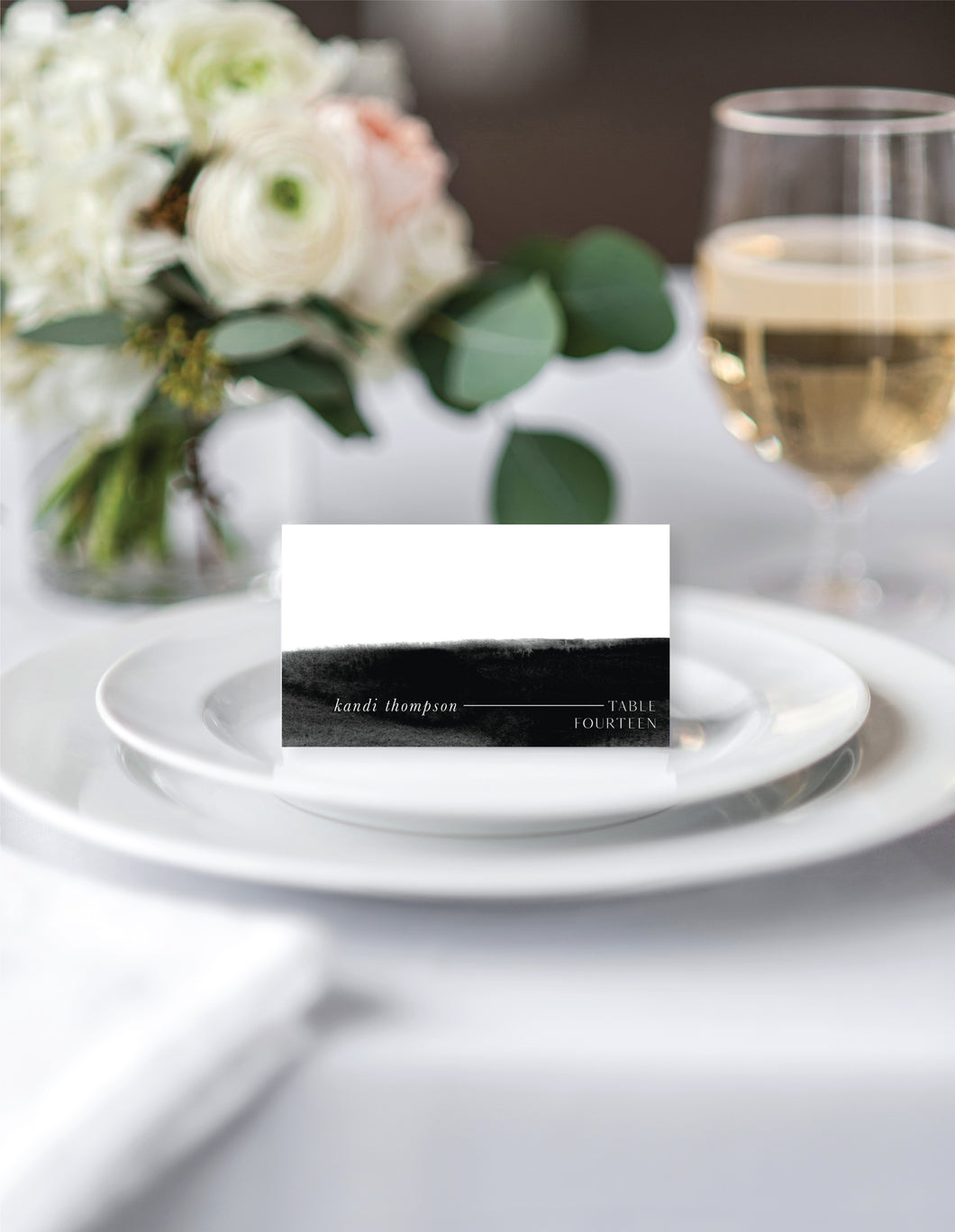 Minimalist Chic Black and White Wedding Place Cards