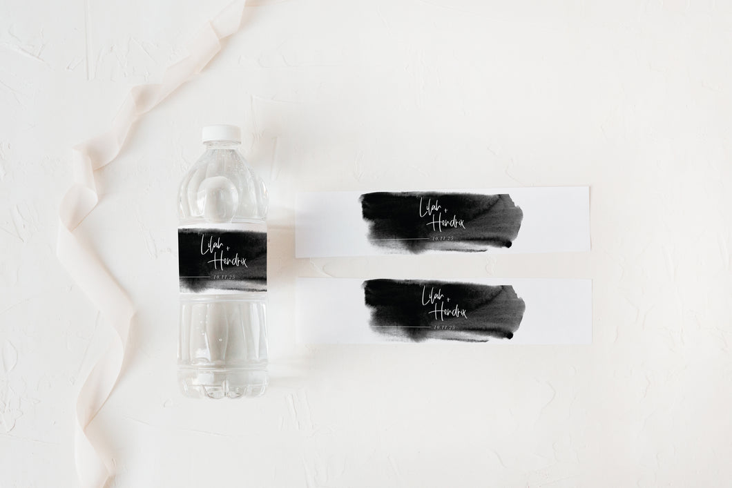 Minimalist Chic Black and White Wedding Water Bottle Labels