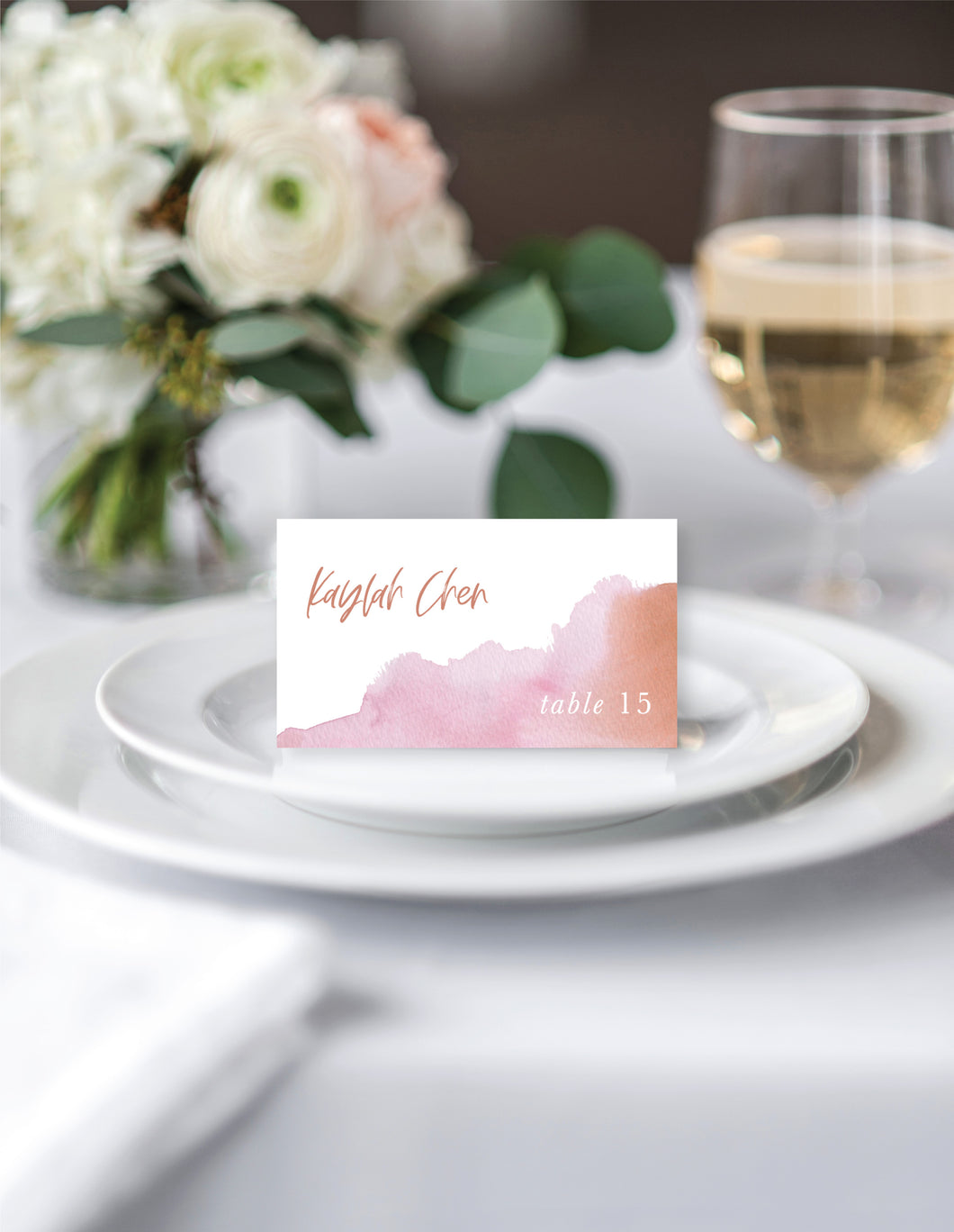 Pink Watercolor Wedding Place Cards