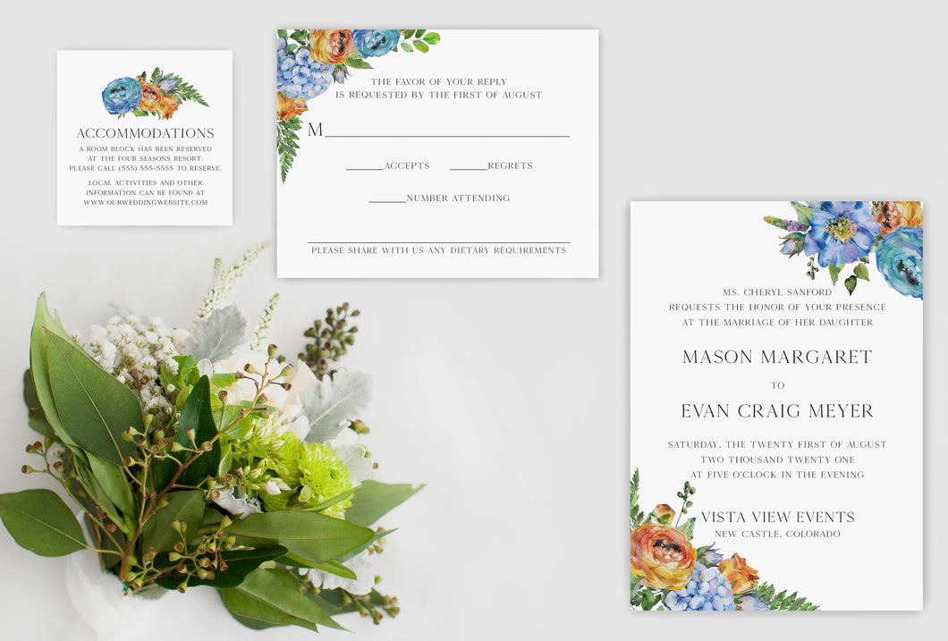 Country Wildflower Wedding Invitation Suite