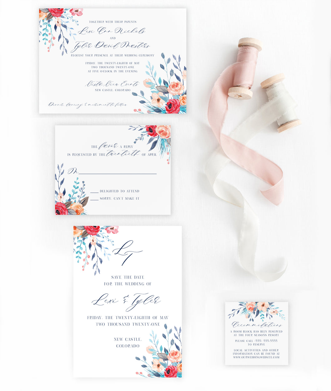 Bold Summer Floral Wedding invitation Suite