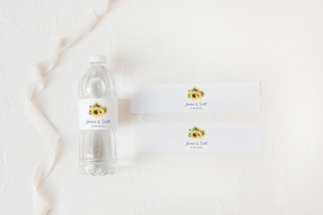 Sunflower Dreams Wedding Water Bottle Labels