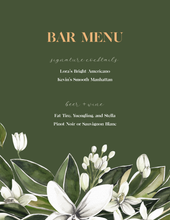 Load image into Gallery viewer, Forest Green, White Floral and Orange Citrus Wedding Bar Menu
