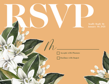 Load image into Gallery viewer, Forest Green, White Floral and Orange Citrus Wedding Invitation Suite
