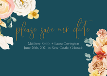 Load image into Gallery viewer, Navy and Floral Wedding Invitation Suite
