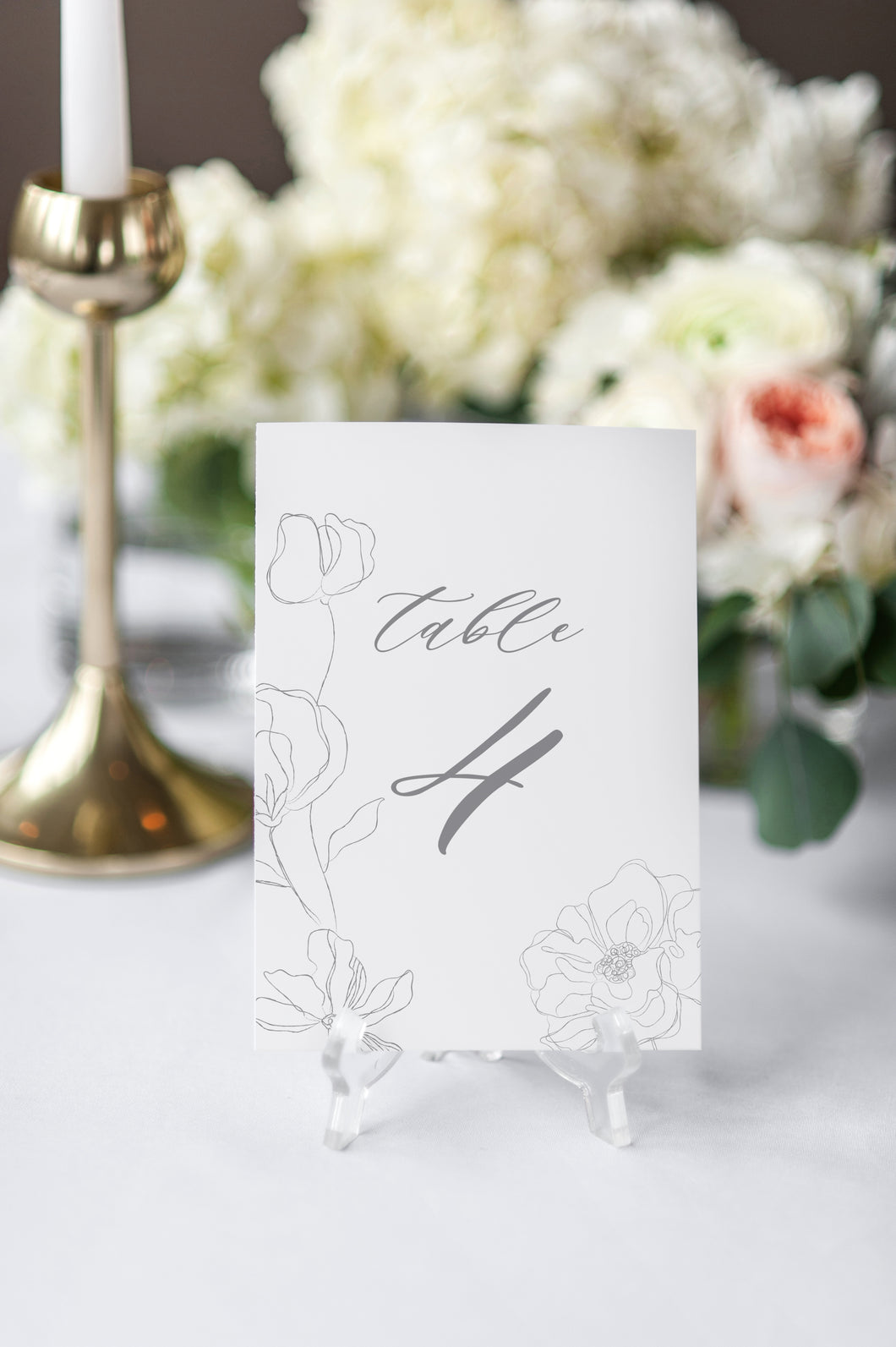 Minimalist Floral Wedding Table Numbers