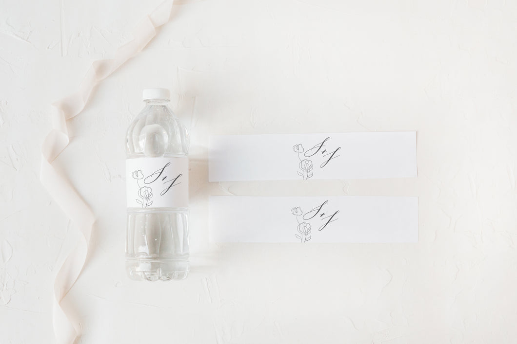 Dreamy Classic Black and White Wedding Water Bottle Labels