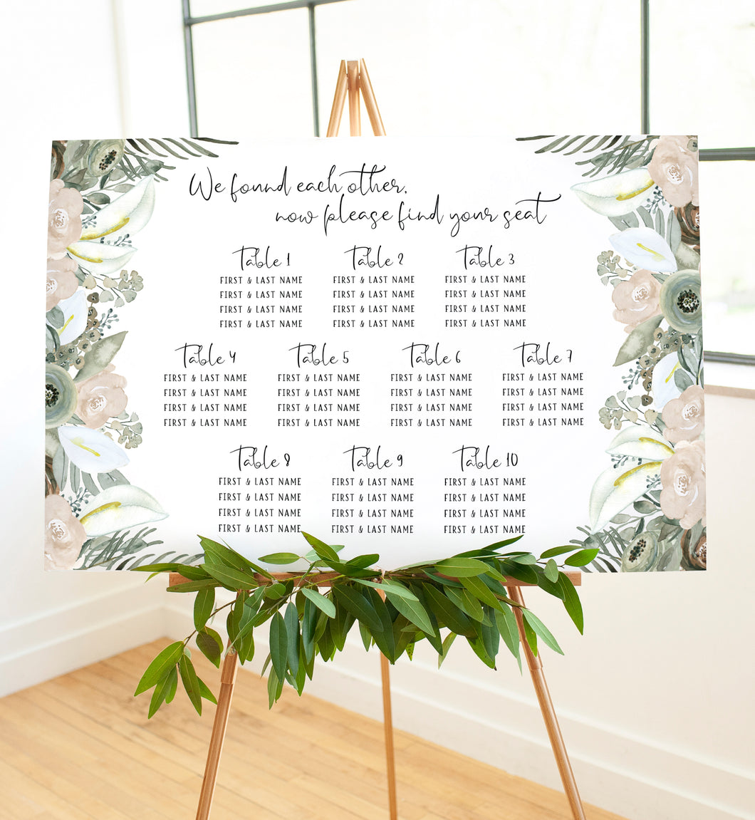 Romantic Blush and Sage Floral Wedding Seating Chart