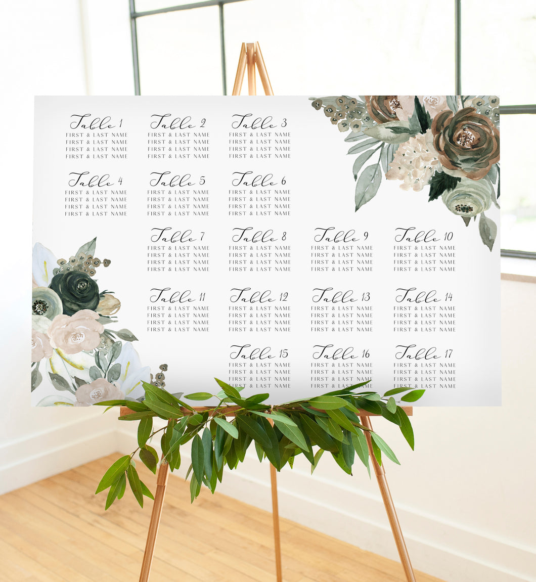 Monogram Sage Green and Blush Floral Wedding Seating Chart