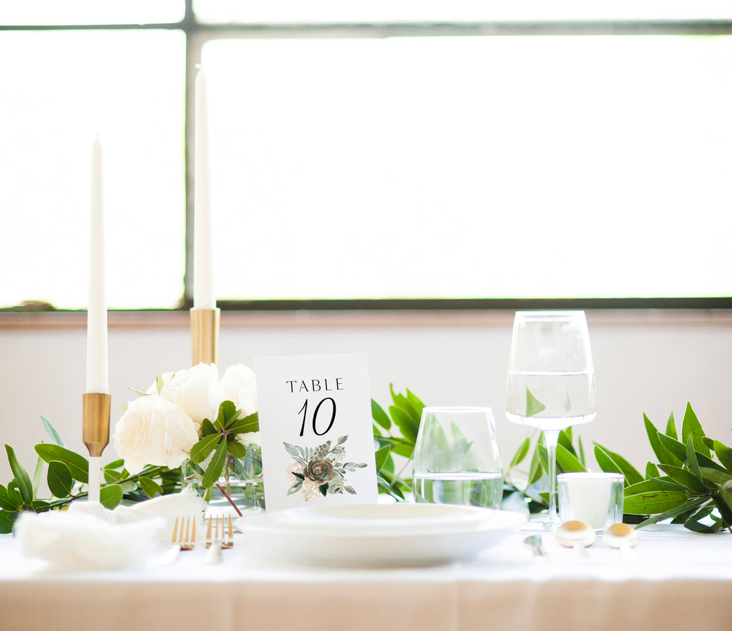 Romantic Blush and Sage Floral Wedding Table Numbers