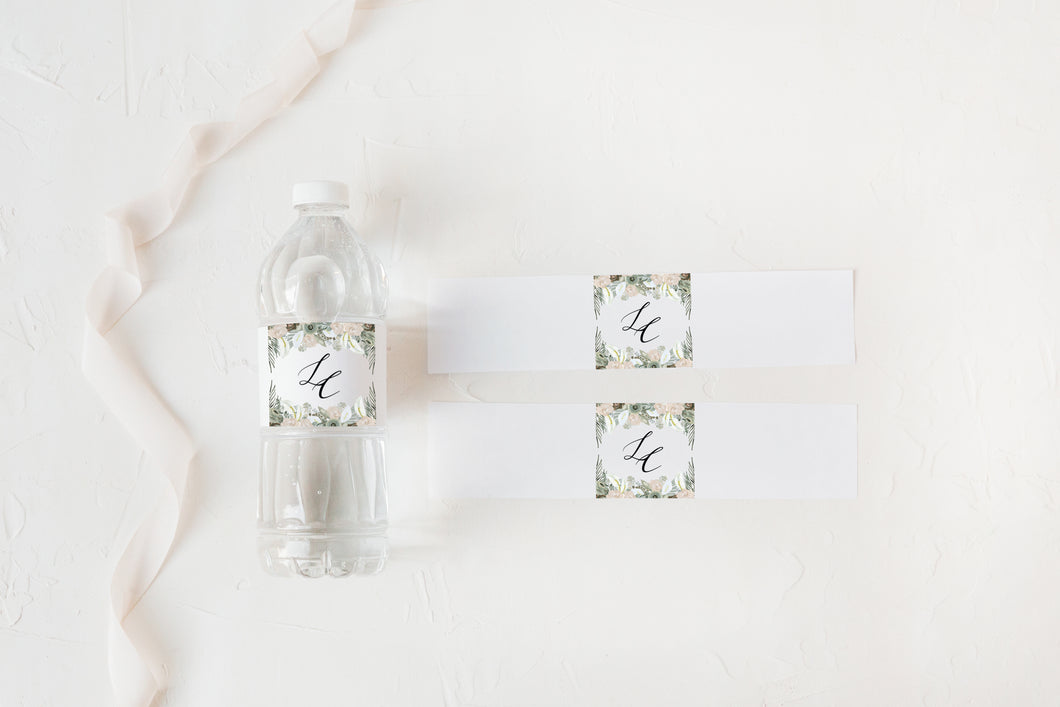 Romantic Blush and Sage Floral Wedding Water Bottle Labels